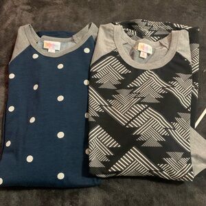 2 LuLaRoe  Long Sleeve Tees - Navy Polka Dot & Black Geometric
